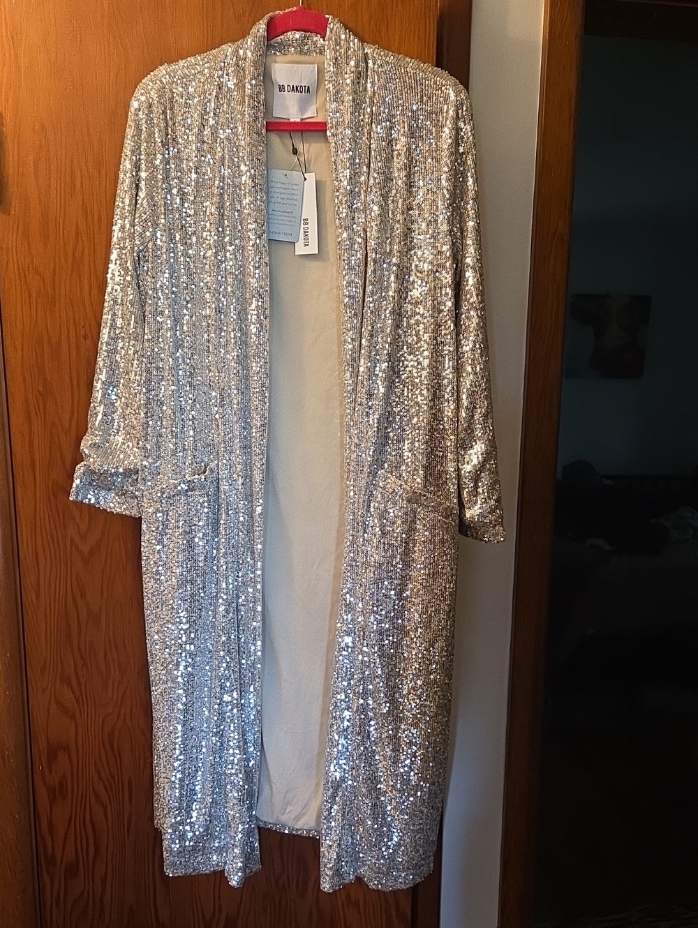 BB Dakota Silver Sequin Duster Coat